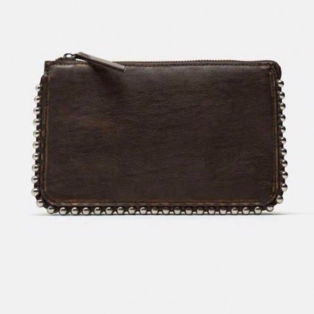 Zara Dark Brown Studded Crossbody Clutch or Wallet